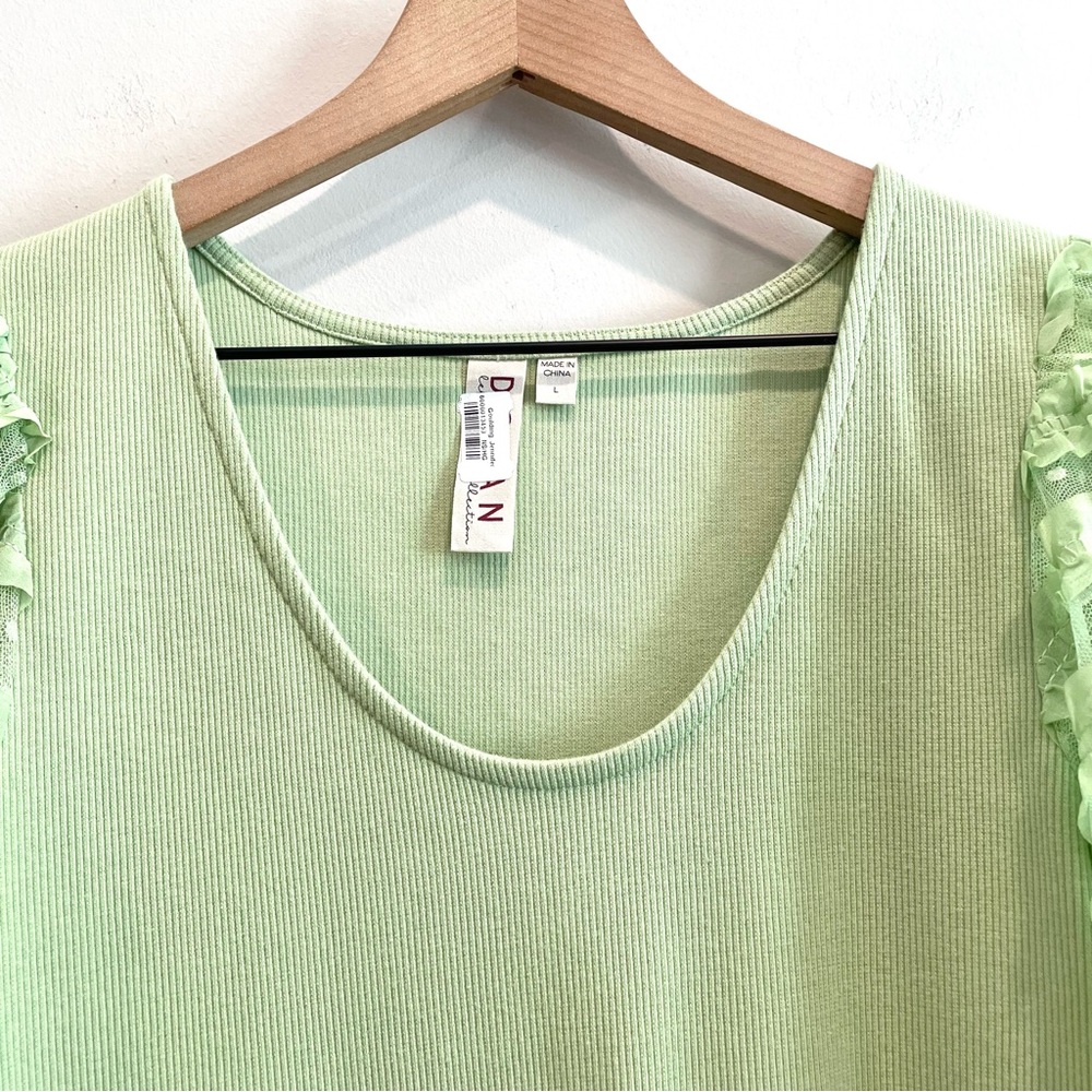Dolan Short Sheer Puff Ruffle Sleeve Ribbed Top - Picture 4 of 12